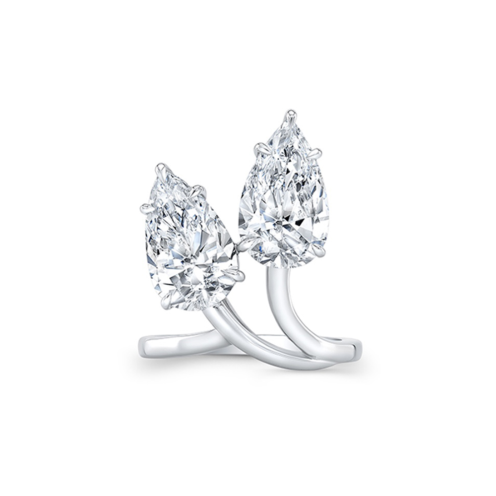 Platinum Pear-Shaped Diamond Bypass Ring